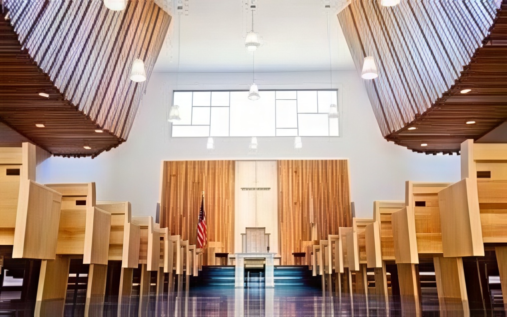 Inside the sanctuary where HopeWell Baptist Church meets